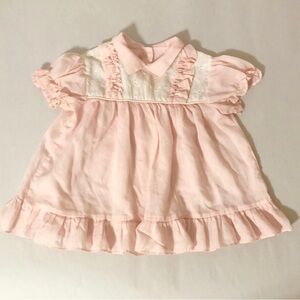 Vintage 70s Girls Blush Pink Ruffled Eyelet Baby Dress size 18 months